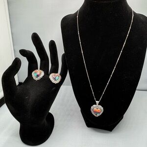 Silver Heart Necklace and Earring Set